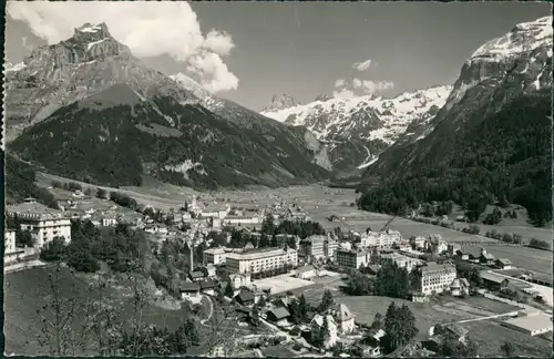 Engelberg OW Ansicht Vogelschau-Perspektive, Blick zu den Alpen 1958