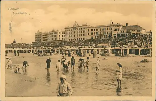 Ansichtskarte Borkum Strandhotels, spielende Kinder, Strandleben 1910/1909