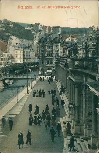 Karlsbad Karlovy Vary Mühlbrunnkolonnade - Geschäft, belebt 1911