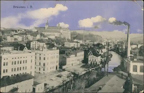 Postcard Braunau Broumov Stadtpartie, Fabrik 1919