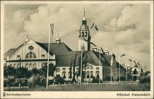 Postcard Swinemünde Świnoujście Kurhaus (gel. Bahnpost) 1937
