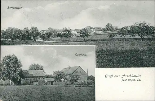 Auschkowitz-Burkau (Oberlausitz)   Porchow 2 Bild Gasthaus, Stadtpartie 1912