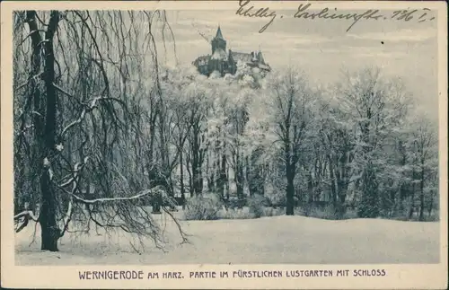 Ansichtskarte Wernigerode Partie am Fürstlichen Lustgarten mit Schloss 1927