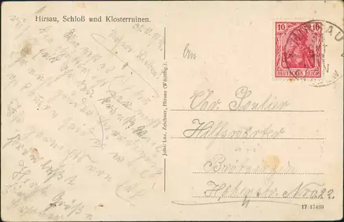 Hirsau-Calw Gesamtansicht mit Schloss und Klosterruinen, Kloster 1911   AK gelaufen mit Stempel HIRSAU