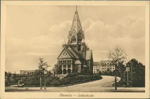 Chemnitz Strassen Partie a.d. Lutherkirche, Church Postcard 1910