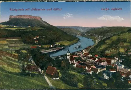 Königstein (Sächsische Schweiz) Panorama-Ansicht mit Lilienstein   1910