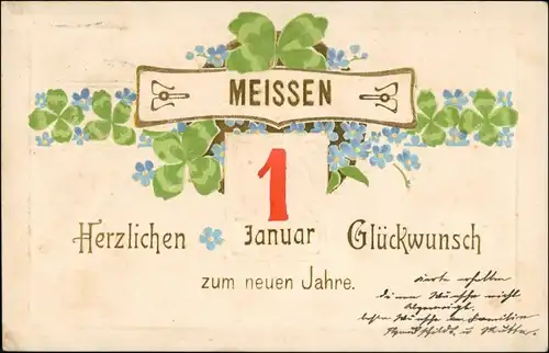 Ansichtskarte  Jugenstil - Kleenlatt - Neujahr Prägekarte 1909 Goldrand