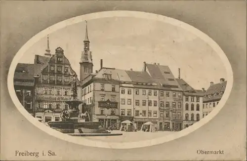 Ansichtskarte Freiberg (Sachsen) Obermarkt und Weinhandlung 1912 Passepartout