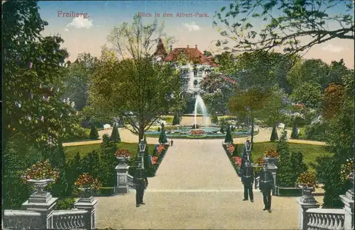 Ansichtskarte Freiberg (Sachsen) Blick in den Albertpark 1913