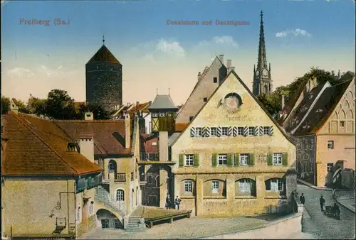 Ansichtskarte Freiberg (Sachsen) Donatsturm, Donatsgasse (color) 1914
