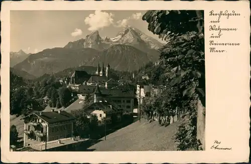Berchtesgaden Panorama-Ansicht mit Watzmann, Alpen Panorama 1934   AK gelaufen ab Stempel Berchtesgaden nach Strausberg bei Berlin