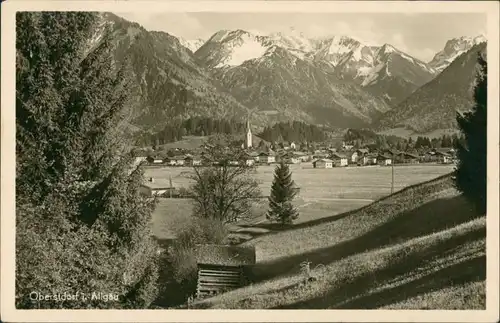 Oberstdorf (Allgäu) Allgäu Fernansicht Oberstdorf mit Bergen 1950