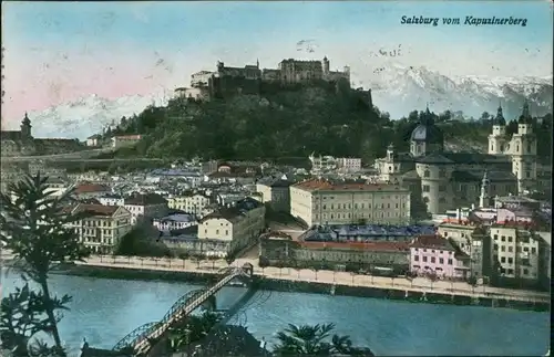 Ansichtskarte Salzburg Panorama-Ansicht Blick zur Burg vom Kapuzinerberg 1915