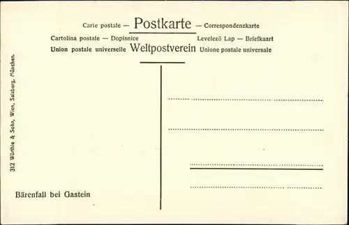 Ansichtskarte Bad Gastein Bärenfall Wasserfall Waterfall River Falls 1910