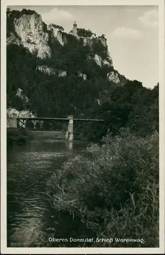 Beuron Schloss Werenwag, Fluss Partie mit Brücke, Donau, Donautal 1930
