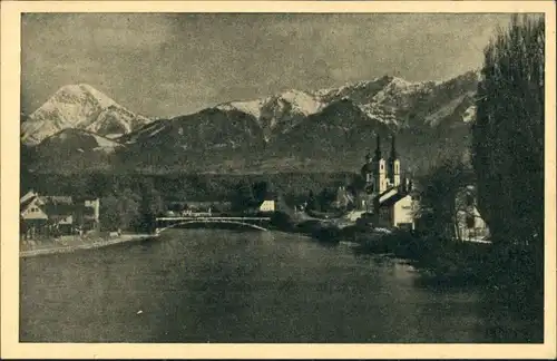 Ansichtskarte Villach Umlandansicht Drau Draupartie mit Mittagskogel 1945