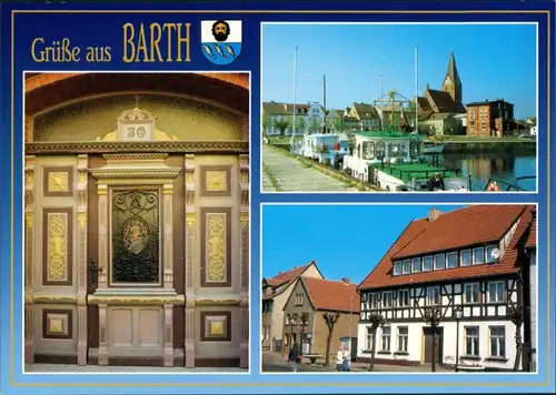 Ansichtskarte Barth Tür, Haus, Fischerboote 1990