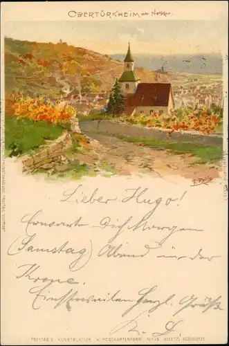 Ansichtskarte Untertürkheim-Stuttgart Stadtpartie - Künstlerkarte 1902
