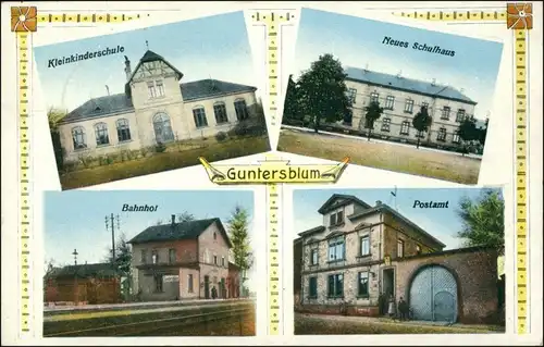 Ansichtskarte Guntersblum Bahnhof, Post, Schule 1917