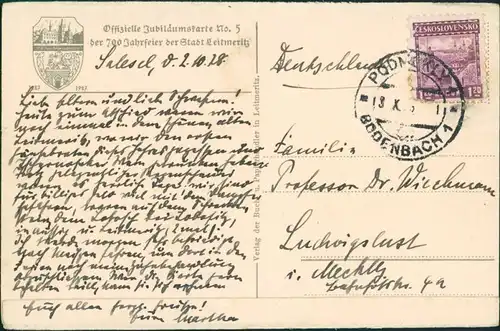 Postcard Leitmeritz Litoměřice Blick vom Kelchhaus 1927