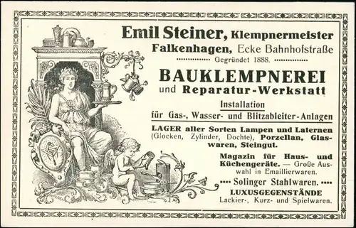 Falkenhagen (Havelland)-Falkensee Emil Steiner Klemtnermeister Werbung 1909