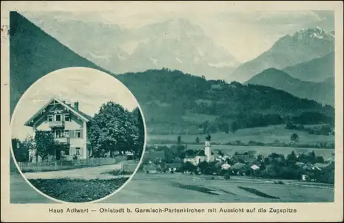 Ansichtskarte Ohlstadt 2 Bild: Stadt Haus Adlwart - Bahnpost 1928