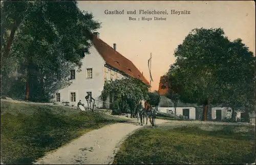 Ansichtskarte Heynitz-Nossen Gasthof und Fleischerei (Bes. Hugo Dietze) 1920