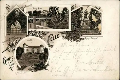 Ansichtskarte Litho AK Celle Peters Burg, Denkmal, Schloß 1895
