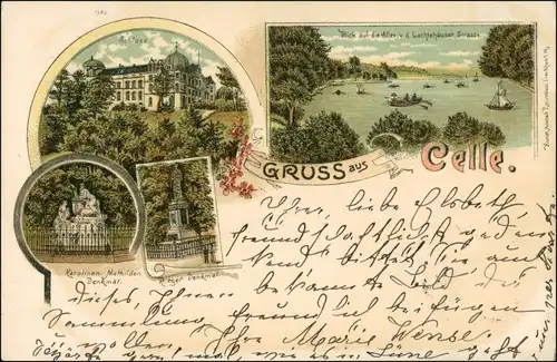 Ansichtskarte Litho AK Celle Schloß, Allerpartie, Denkmal 1897