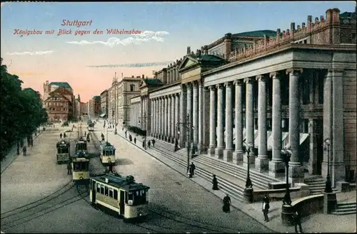 Ansichtskarte Stuttgart Königsbau, Straße - Straßenbahnen 1929