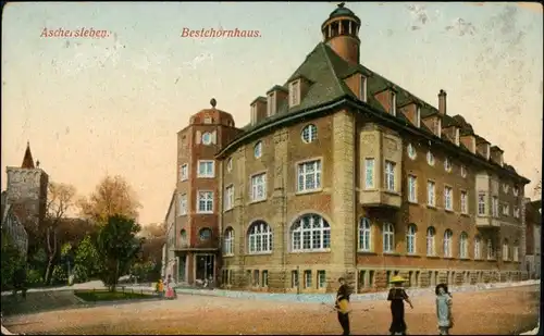 Ansichtskarte Aschersleben Straße, Bestehornhaus 1908