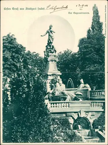 Ansichtskarte Stuttgart Eugensbrunnen - Klappkarte 2teilig 1901