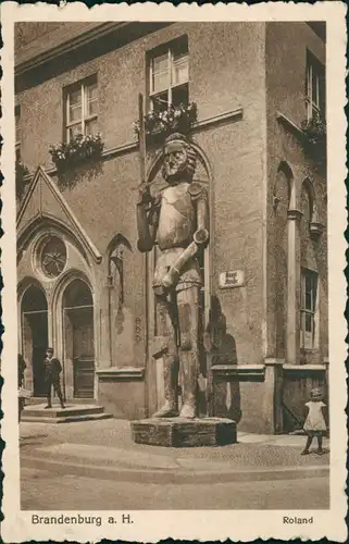 Brandenburg an der Havel Strassen Partie Haus, Roland Statue, Denkmal 1925