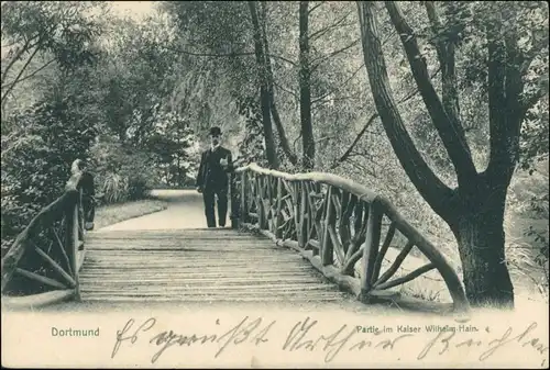 Dortmund Mann auf Holzbrücke Westfalenpark (ehemals Kaiser Wilhelm Hain) 1905