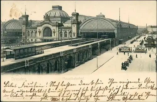 Ansichtskarte Seevorstadt-Dresden Partie am Hauptbahnhof - Straßenbahn 1905