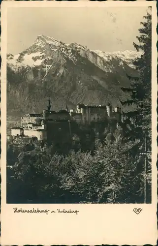 Salzburg Festung Hohensalzburg u. Untersberg, alte s/w Ansicht 1937   AK gelaufen nach Landskron