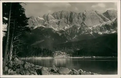Garmisch-Partenkirchen Eibsee und Hotel Eibsee Blick zum Waxenstein, Riffelwände 1940
