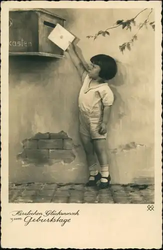 Ansichtskarte  Mädchen wirtft Brief in Briefkasten Geburtstag Fotokunst 1935