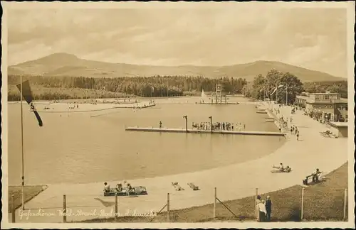 Ansichtskarte Großschönau (Sachsen) Waldstrandbad, Sprungturm 1932