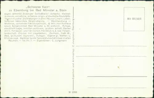 Bad Münster am Stein-Ebernburg Gasthaus Schwarze Katz 2 Bild 1962