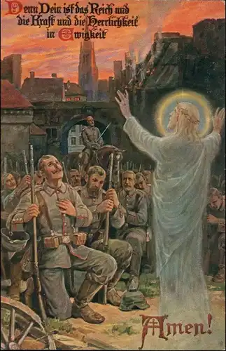 Künstlerkarte Militär "Amen - Tragt Gottes Prüfung in Geduld" 1915