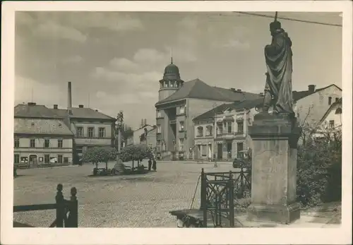 Postcard Rothkosteletz Červený Kostelec Marktplatz, Statue 1929