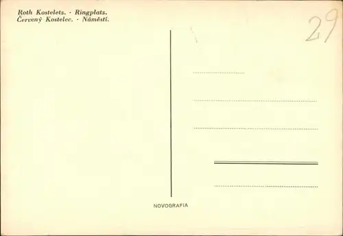 Postcard Rothkosteletz Červený Kostelec Marktplatz, Statue 1929