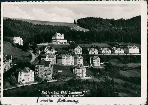 Postcard Sankt Joachimsthal Jáchymov Villen am Berg 1937 Privatfoto