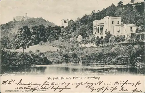 Ansichtskarte Eisenach Teich und Fritz Reuter Villa 1907