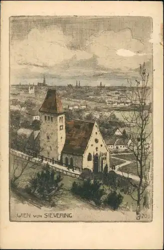 Sievering-Wien Künstlerkarte Kirche Sievering nach Orignal-Radierung Pollak 1927