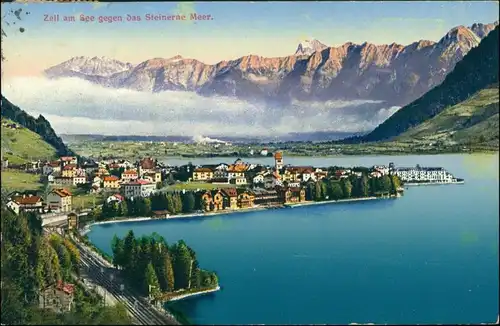 Zell am See Zell am See gegen Das Steinerne Meer (Alpen, Bergkette) 1917   AK gelaufen mit Stempel von Zell am See