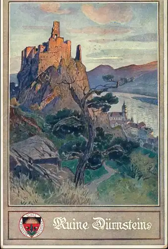 Ansichtskarte Dürnstein Künstlerkarte Burg Deutscher Schulbverein 1911  zusätzlich mit Vignette Deutscher Schulverein frankiert