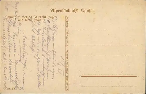 Innsbruck Künstlerkarte Herzog Friedrichstraße mit Goldenem Dachl 1921