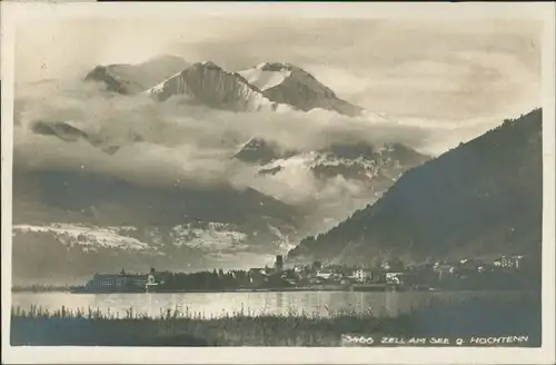 Zell am See Panorama-Ansicht Ort Fernansicht der Alpen Berge 1920